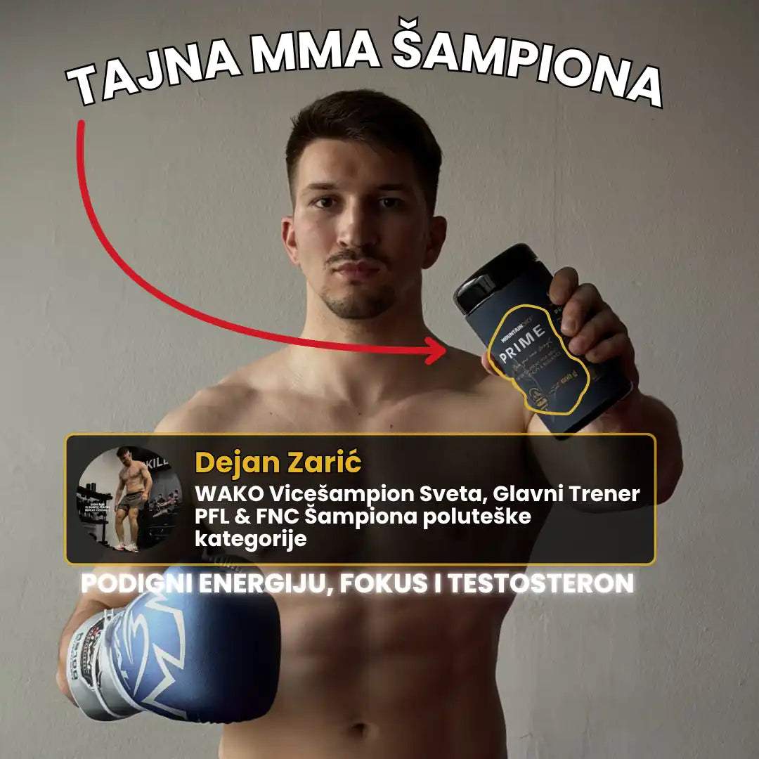 Dejan PrimeSRB Mountaindrop Prime natural testosterone booster supplement in a sleek bottle with label details.