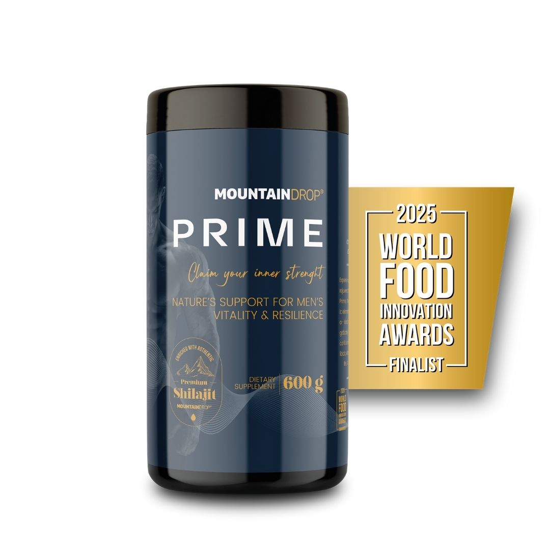 Mountaindrop Prime: Prirodni Buster Testosterona supplement bottle with label, natural testosterone booster product.